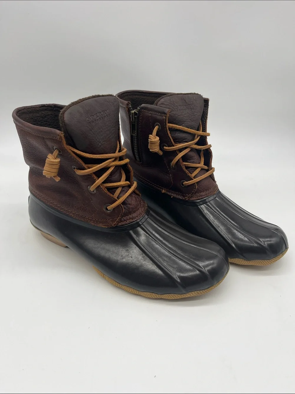 Sperry Brown Leather and Black Rubber Duck Boots